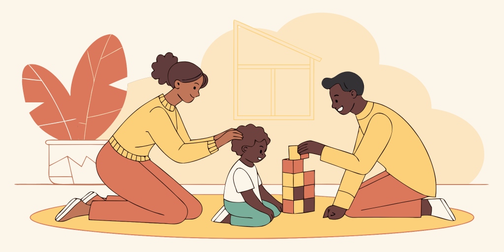 Mother and father practicing the 7 7 7 parenting rule by spending intentional time with their child