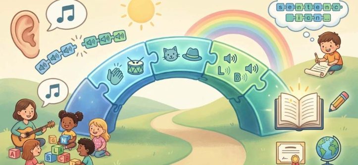 Child learning phonological awareness through rhyming words