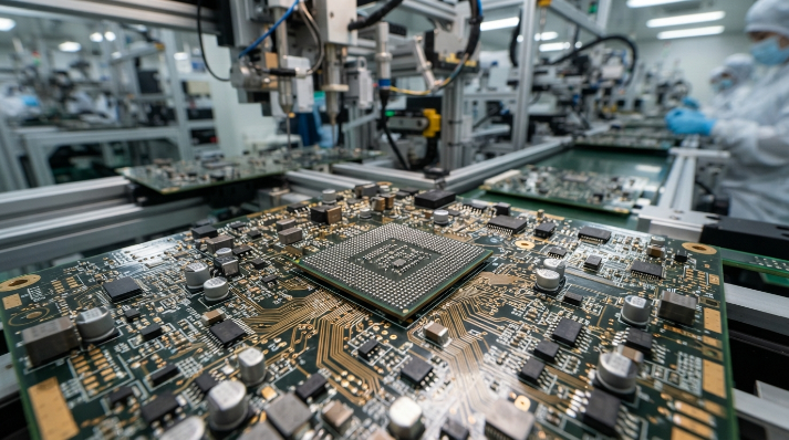 Semiconductor chips and computer components on a circuit board